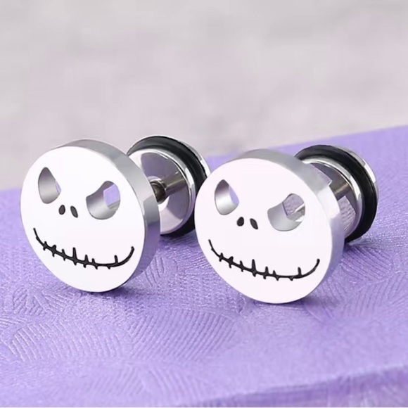 unbranded Other - Skull Wth Stitched Mouth Silver Earrings Men Punk Biker Halloween